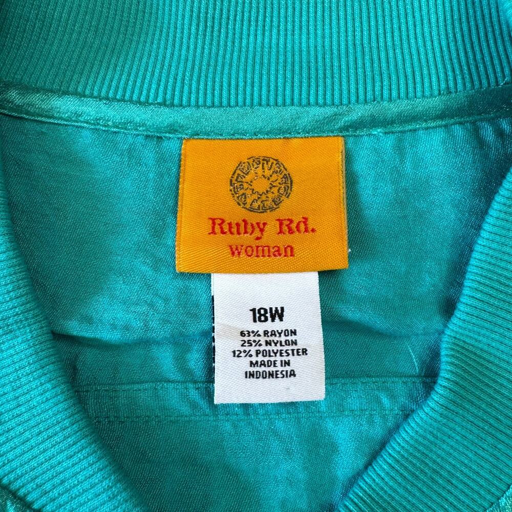 Ruby Rd. Womens 18W Shiny Teal Long Sleeve Zip-Up Jacket Sz 16W Cinch Waist - Picture 2 of 5